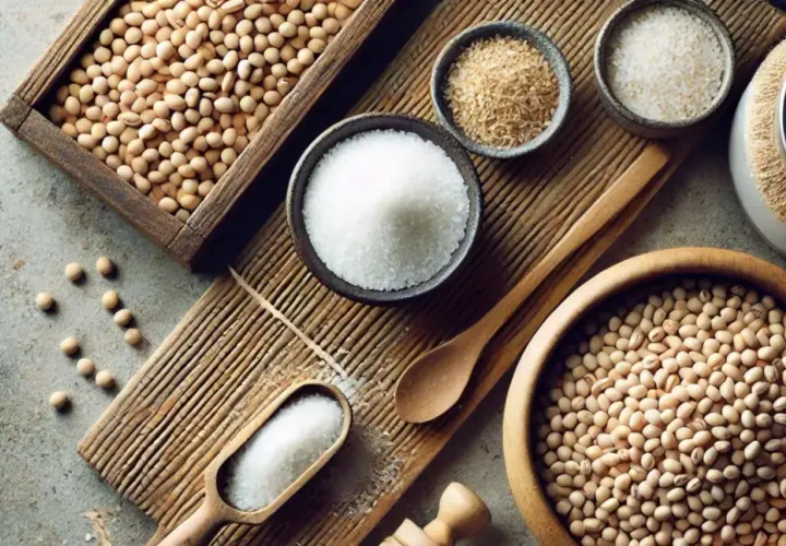 Zutaten für **Miso Paste selber machen**: Sojabohnen, Salz und Koji. Alles bereit für die Zubereitung.