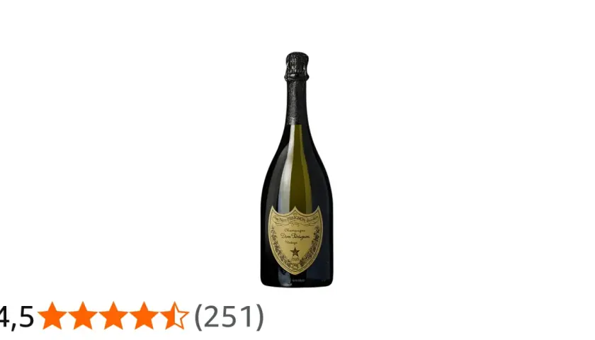 Eine Flasche Dom Pérignon, die teuerste Champagner-Marke, mit goldenem Etikett und Stern.