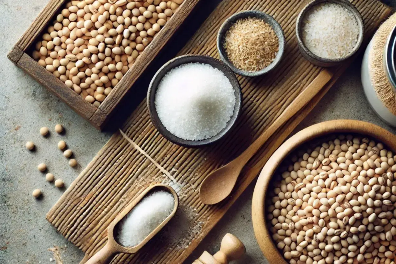 Zutaten für **Miso Paste selber machen**: Sojabohnen, Salz und Koji. Alles bereit für die Zubereitung.